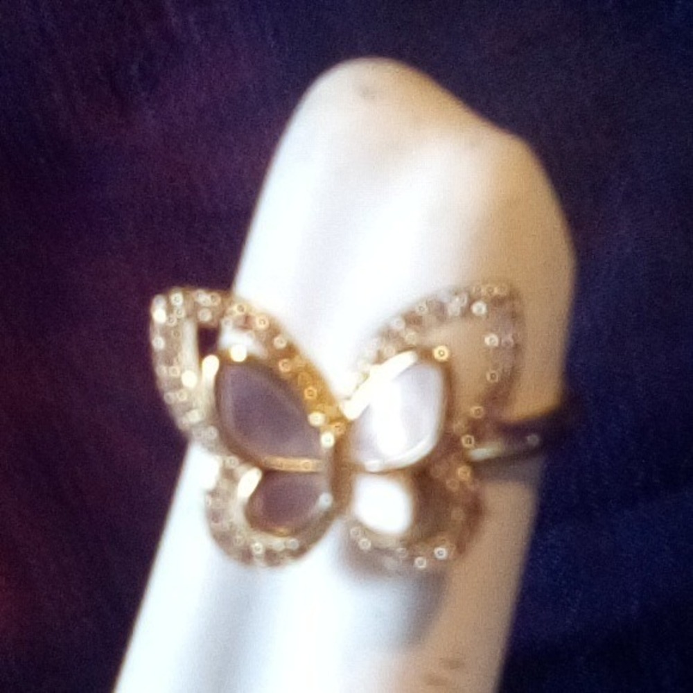 Charter Club Gold Plated Cubic Zirconia Mother of Pearl Mini Butterfly Ring  (5) - Picture 10 of 10